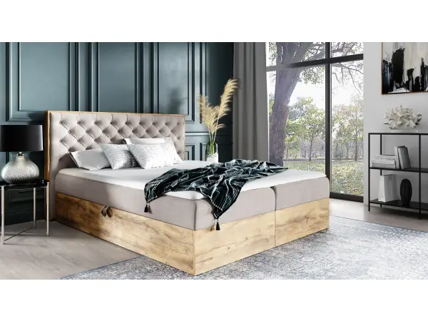 PRATO K12 łóżko kontynentalne 160x200  z pojemnikiem, drewniana skrzynia, pik chesterfield